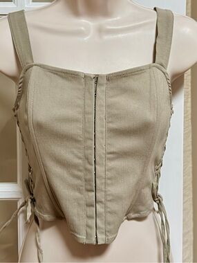 The Workshop Olive Khaki Lace-Up Denim Corset Top